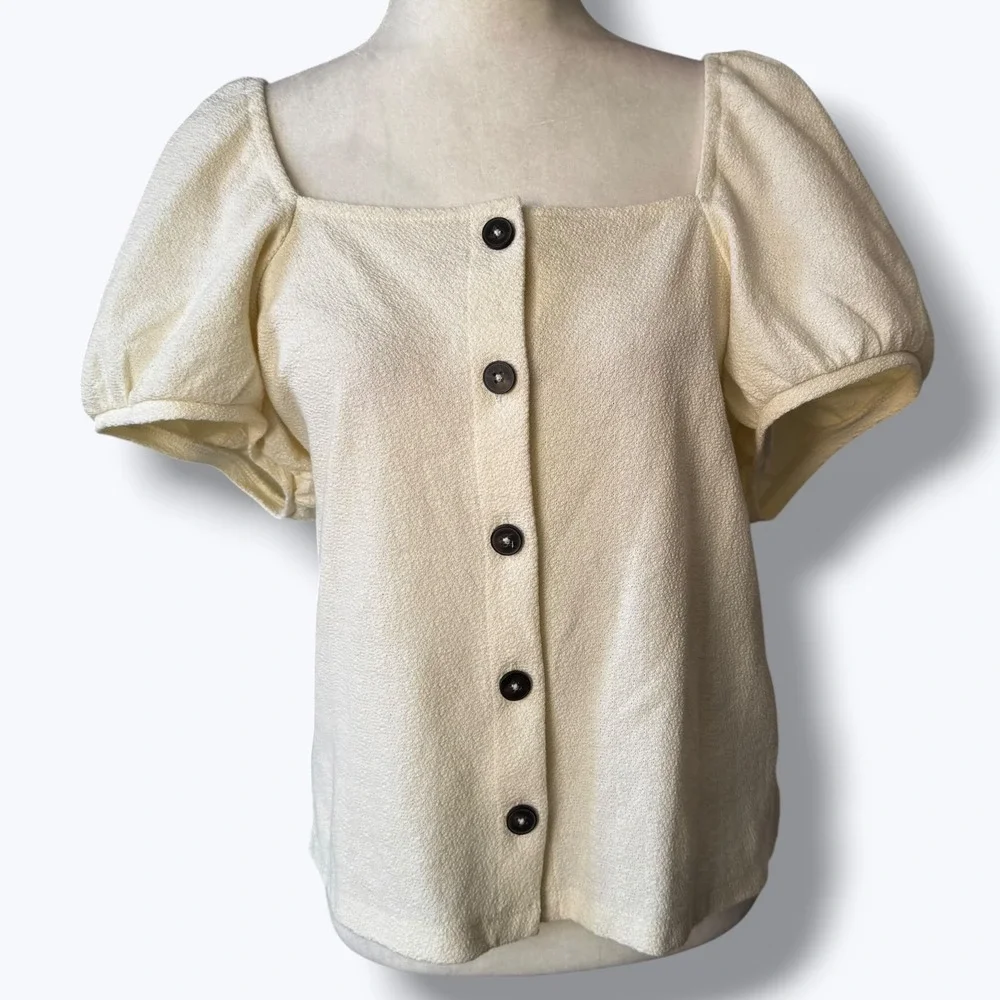 Madewell Jacquard Square Neck Puff Sleeve Top XL Boho Cottagecore Feminine